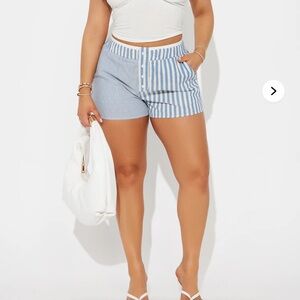 Fashion Nova High Waist Blue and White Striped Shorts